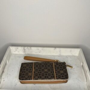 Brown Patterned Wristlet Wallet
